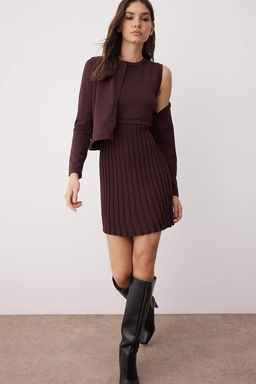 Kahverengi 2li Premium/Ozel Iplik Merserize Gorunumlu Mini Triko H?rka-Elbise Tak?m TWOAW26EL00004 - Trendyolmilla фото 2