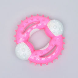 Игрушка двухслойная (твердый и мягкий пластик) Кольцо с шипами, 10 см, розовая - Пижон фото 3