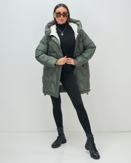 Куртка зимняя женская с капюшоном модная цвета хаки 7653Kh - Visdeer фото 20
