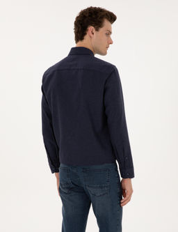 Lacivert Flanel Dokulu Slim Fit Uzun Kollu G_mlek