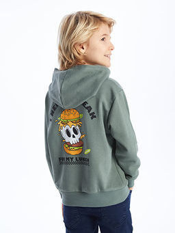 Bask?l? Uzun Kollu Erkek ?ocuk Hoodie