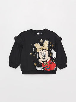 Bisiklet Yaka Uzun Kollu Minnie Mouse Bask?l? K?z Bebek Sweatshirt