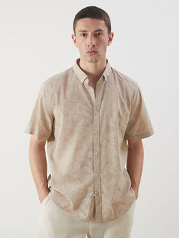 Slim Fit K?sa Kollu Desenli Poplin Erkek G?mlek