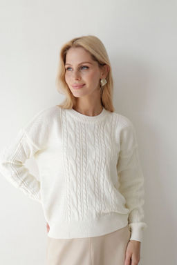 Белый джемпер с косами из хлопка и шерсти мериноса - Martichelli фото 4