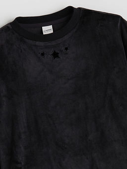 Bisiklet Yaka Kadife K?z ?ocuk Sweatshirt