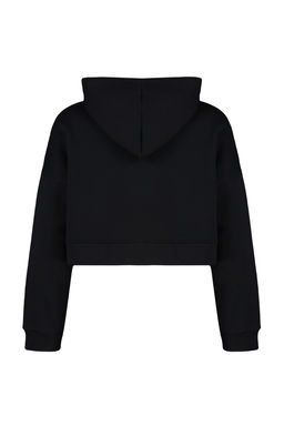 Siyah Basic Fermuarl? Kapusonlu Crop Kal?n Ici Polarl? Orme Sweatshirt TWOAW20SW0660