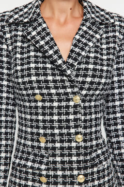 TRENDYOLMILLA Siyah Etegi Volanl? Dugme Detayl? Tuvit Dokuma Elbise TWOAW23EL00870  фото 12