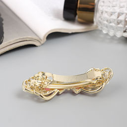 Заколка - автомат для волос «Розмари», бант, 7 см, золото