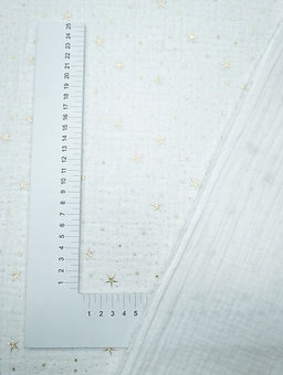 Муслин двухслойный с эф.жатости Звездочки (золотой глиттер) цв.белый, ш.1.4м, хл-100%, 140гр/м.кв - Купава фото 5