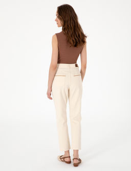 Ekru Mom High Waist Fit Jean Pantolon