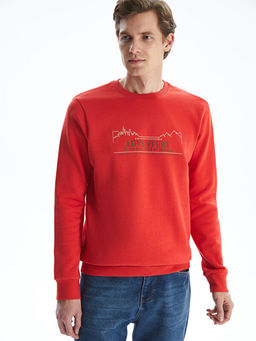 Bisiklet Yaka Bask?l? Erkek Kal?n Sweatshirt