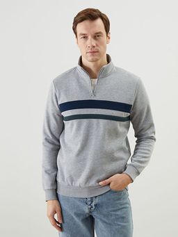 Dik Yaka Uzun Kollu ?izgili Erkek Sweatshirt