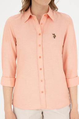 Женская базовая рубашка лососевого цвета с длинным рукавом - U.s. polo assn фото 6