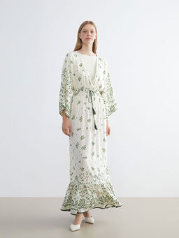 Kruvaze Yaka ?i?ekli B?zg?l? Elbise