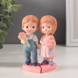 Набор фигурок полистоун Парочка с сердцем и с букетом, 2 шт., 7?6.5?11 см