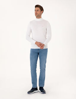 Ekru Slim Fit Yar_m Bal_k__ Yaka Basic Triko Kazak - Pierre cardin фото 4