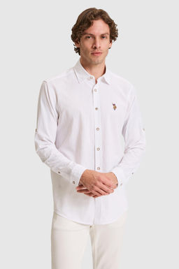 Erkek Keten Karml Beyaz Uzun Kollu Basic Gmlek - U.s. polo assn фото 4
