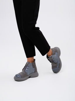 Ботинки 305.927gr.Серая вакса+серый замок замша/байка