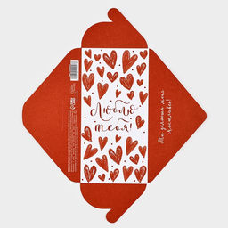 Цена за 5 шт. Конверт для денег на акварельном картоне Люблю тебя, сердечки, 16.5 х 8 см