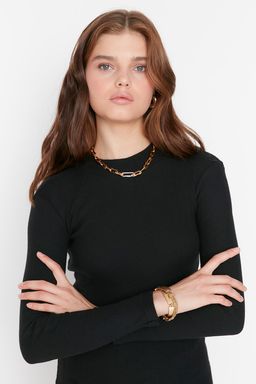 TRENDYOLMILLA Siyah Vucuda Oturan Mini Dik Yaka Fitilli Esnek Orme Kalem Elbise TWOAW21EL2244 фото 2