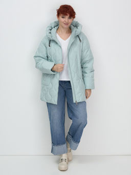 Куртка женская демисезонная с капюшоном бирюзового цвета 1140Br