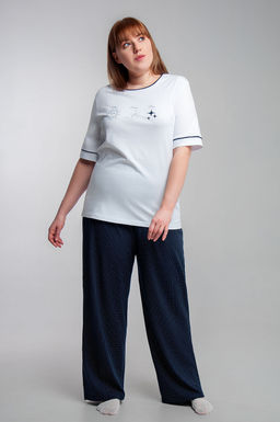 Арт. 10102 Пижама с брюками 44-54 (6 шт) Цвет:верх-белый,низ-темно-синий