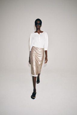 FALDA MIDI LENTEJUELAS ZW COLLECTION / Beige