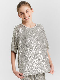 Блузка для девочек серебристая в пайетки - Mark formelle фото 2
