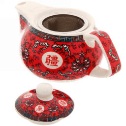 Чайник заварочный керамический 200мл с ситом "Китайские узоры" красный