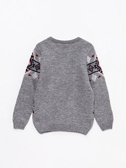 Bisiklet Yaka Desenli Uzun Kollu Erkek ?ocuk Triko Kazak