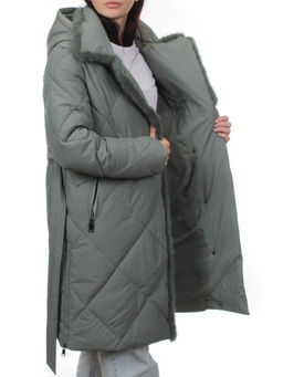 309 GRAY/GREEN Пальто зимнее стеганое женское (200 гр. холлофайбер, натуральная норка) - Fashion фото 7