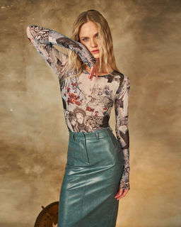 Лонгслив из сетки с принтом 457.4.15