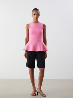Bisiklet Yaka Peplum Triko Bluz