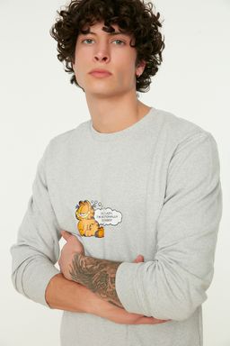 TRENDYOL MAN Gri Erkek Garfield Orijinal Lisansl? Regular/Normal Kesim Bisiklet Yaka Sweatshirt TMNAW21SW0569 - Trendyolmilla фото 6