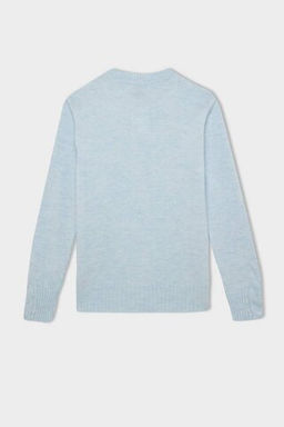 Женский плетеный трикотажный свитер обычного кроя с круглым вырезом и волосами - Defacto фото 3