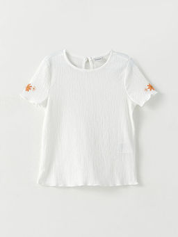 Bisiklet Yaka Bask?l? K?sa Kollu K?z ?ocuk Ti??rt