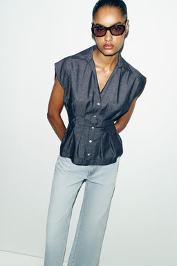 CAMISA ENTALLADA PINZAS CON LINO / Azul - Zara фото 2