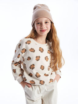 Bisiklet Yaka Bask?l? Uzun Kollu K?z ?ocuk Sweatshirt