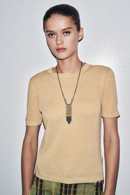SHORT SLEEVE KNIT LINEN BLEND TOP - Zara фото 2