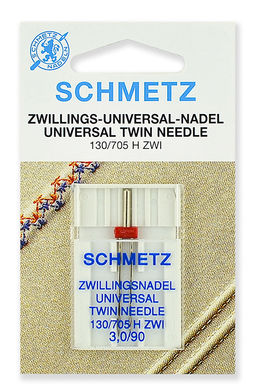 Иглы для бытовых швейных машин Schmetz стандартные двойные 130/705H ZWI №90/3.0, уп.1 игла