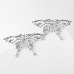 Серьги металл Бабочка ажурная, цвет серебро