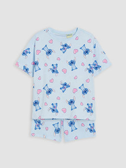 Stitch Bask?l? K?z ?ocuk ?ortlu Pijama Tak?m?