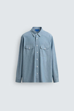 Рубашка Zara Aaron Levine x Zara CAMISA CHAMBRAY DENIM средне-синяя
