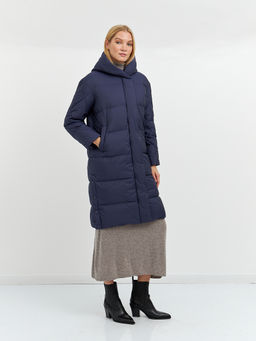 Пуховик женский стеганый с капюшоном в синем цвете - Glenfield фото 4