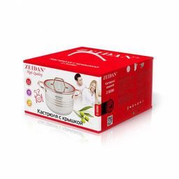 Zeidan Кастрюля из нержавеющей стали 2,1л, д16см, стеклянная крышка с декоративным кантом, ручки под золото, 5-ти степовое капсулированное индукционное дно, мерная шкала, подарочная упаковка (Китай) Подходит для индукционных плит. - Домашняя мода фото 2