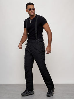 Полукомбинезон утепленный мужской зимний горнолыжный черного цвета 2405Ch