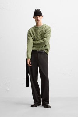 TEXTURED CABLE-KNIT SWEATER