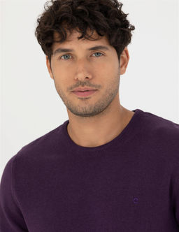 Mor Slim Fit Bisiklet Yaka Basic Triko Kazak - Pierre cardin фото 2