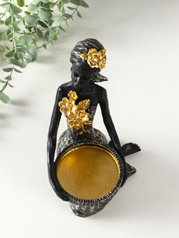 Фигура - подсвечник на 1 свечу «Африканка в косынке с цветами», полистоун, чёрный, d=8 см, 14×11.5×24.5 см