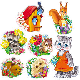 Комплект для оформления интерьера со скотчем. Звери весной (плакат А3 и 5 плакатов А4)